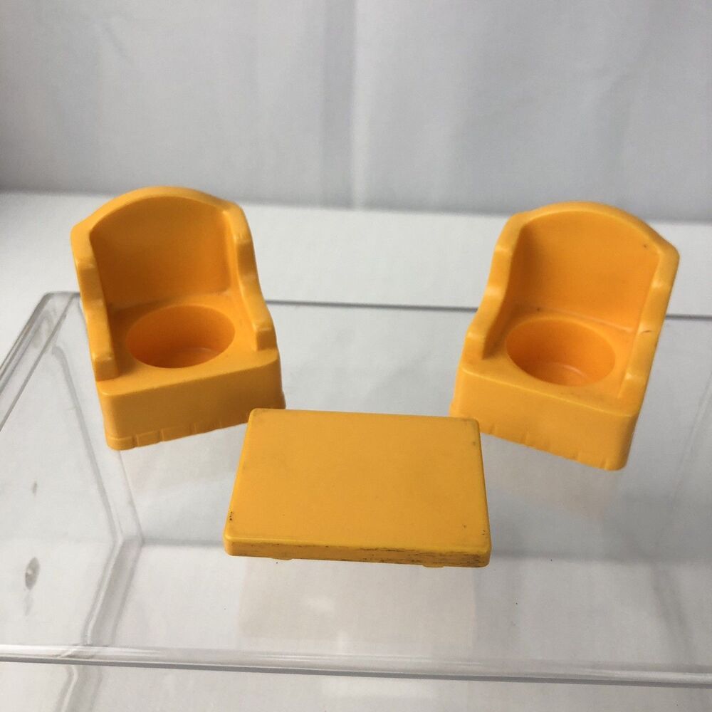 Vintage Fisher Price little people orange living room chairs & coffee table set